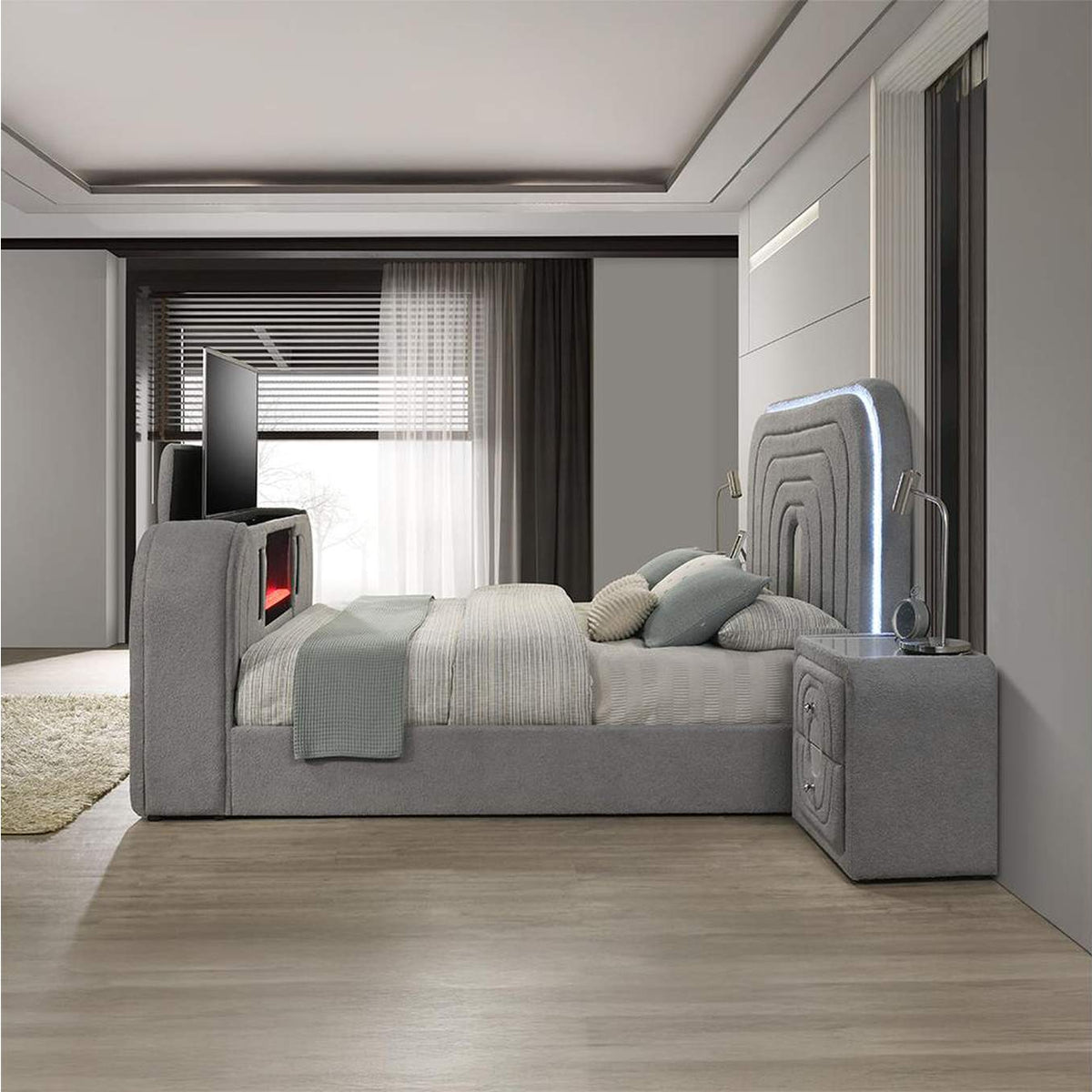 BD05651EK Shelyn Ek Bed with Led, TV Stand, Fireplace and Bluetooth