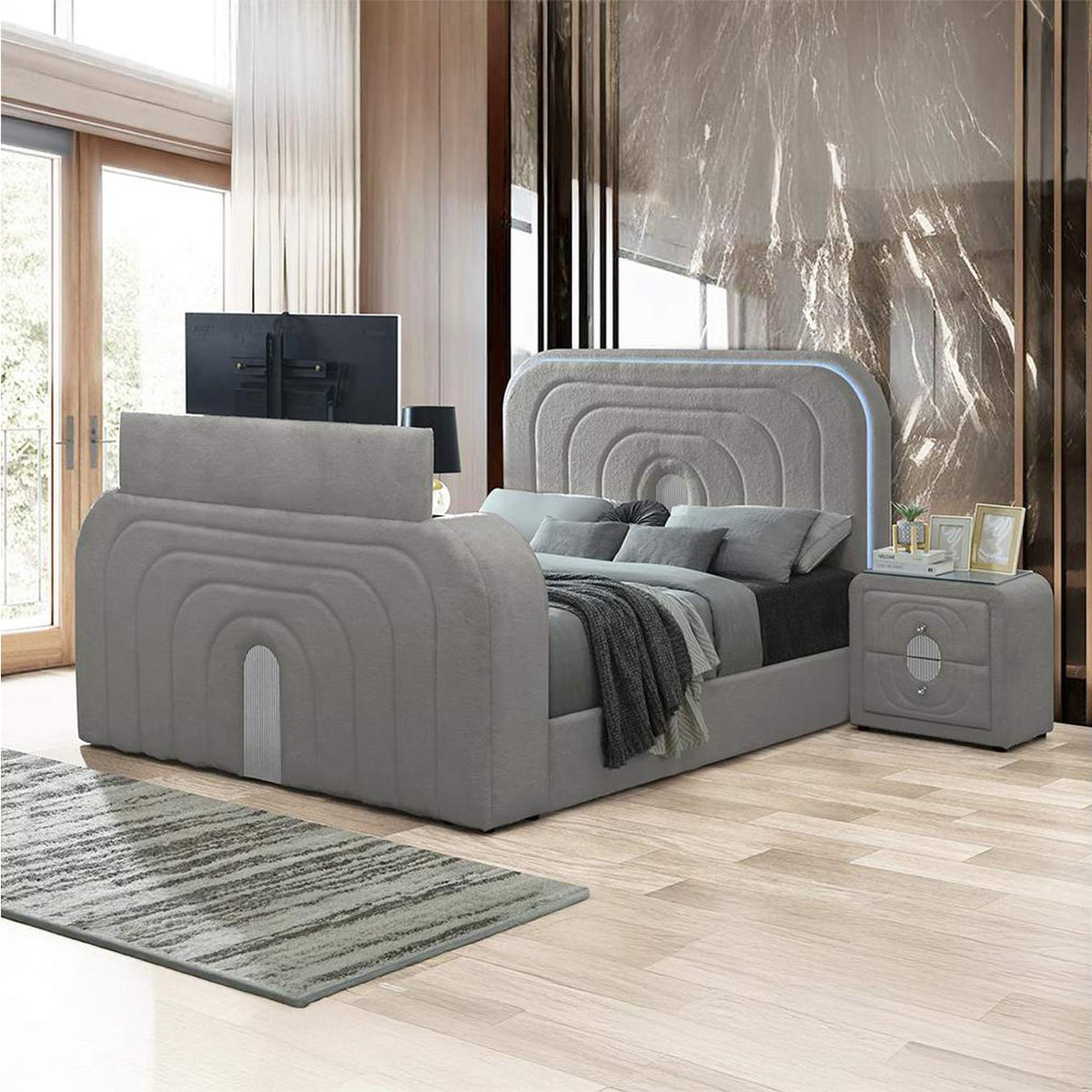 BD05651EK Shelyn Ek Bed with Led, TV Stand, Fireplace and Bluetooth