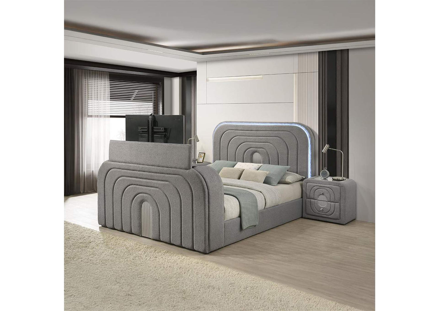 BD05652Q Shelyn Queen Bed with Led, TV Stand, Fireplace and Bluetooth