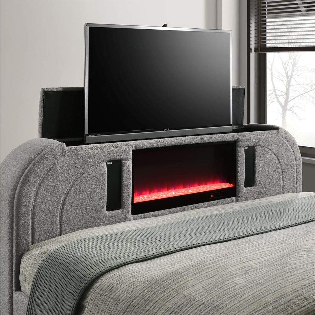BD05652Q Shelyn Queen Bed with Led, TV Stand, Fireplace and Bluetooth