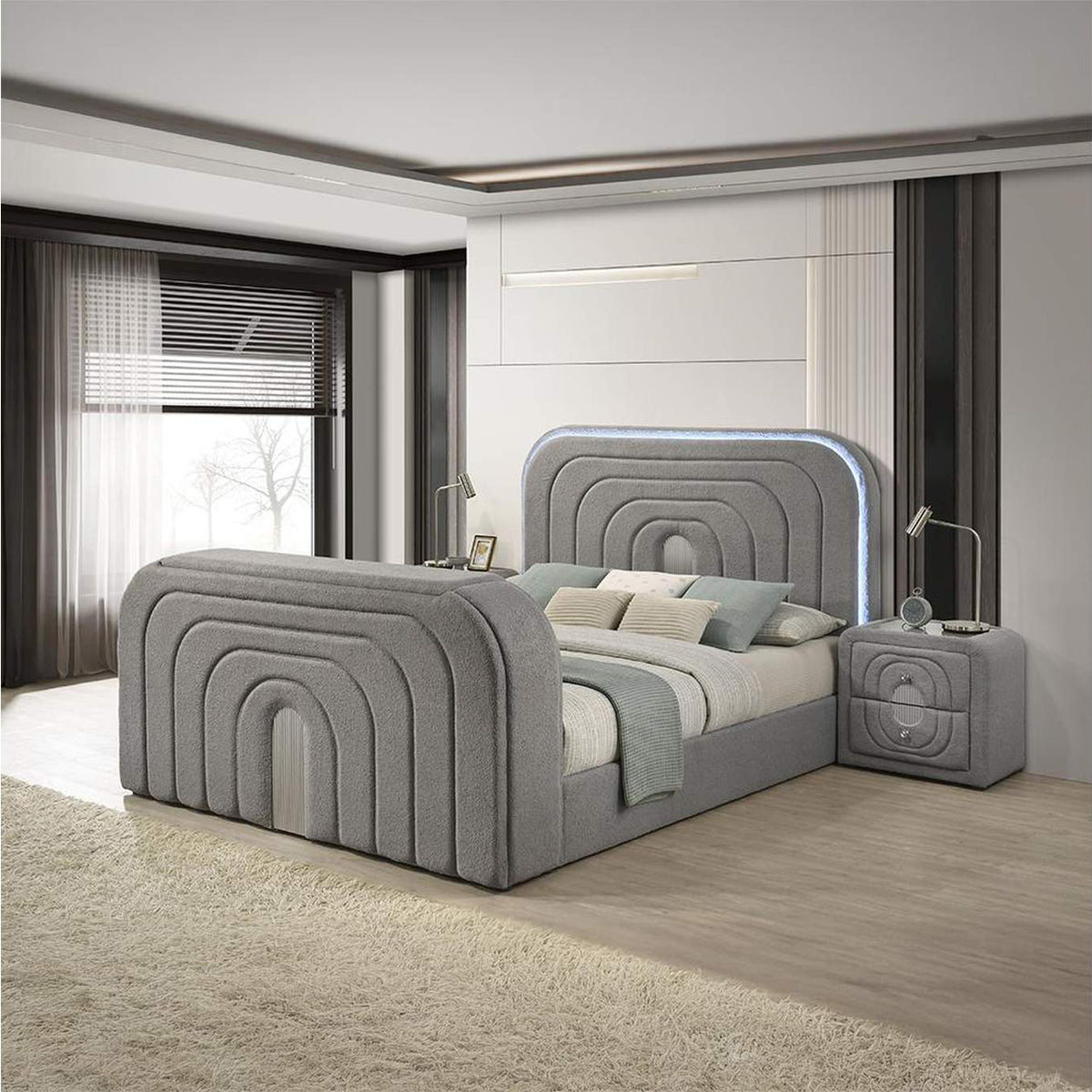BD05652Q Shelyn Queen Bed with Led, TV Stand, Fireplace and Bluetooth
