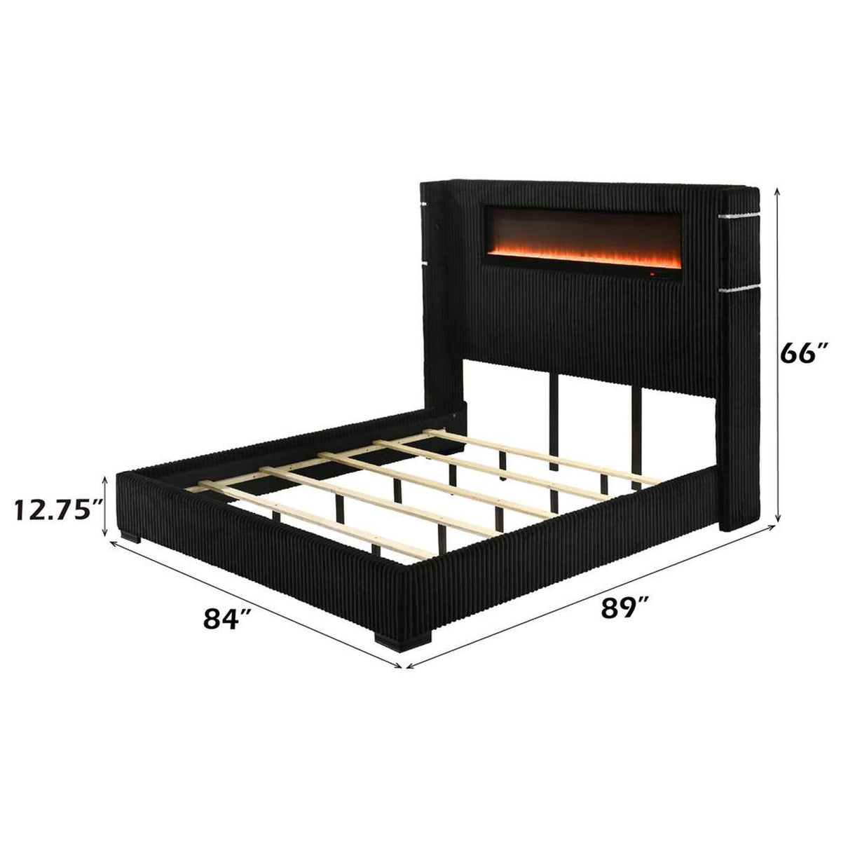 BD06021EK Garner Ek Bed with Fireplace, Led, Reading Light, Speaker, Bluetooth and USB