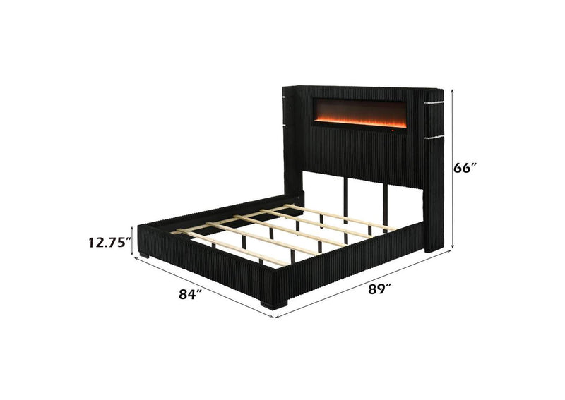BD06021EK Garner Ek Bed with Fireplace, Led, Reading Light, Speaker, Bluetooth and USB