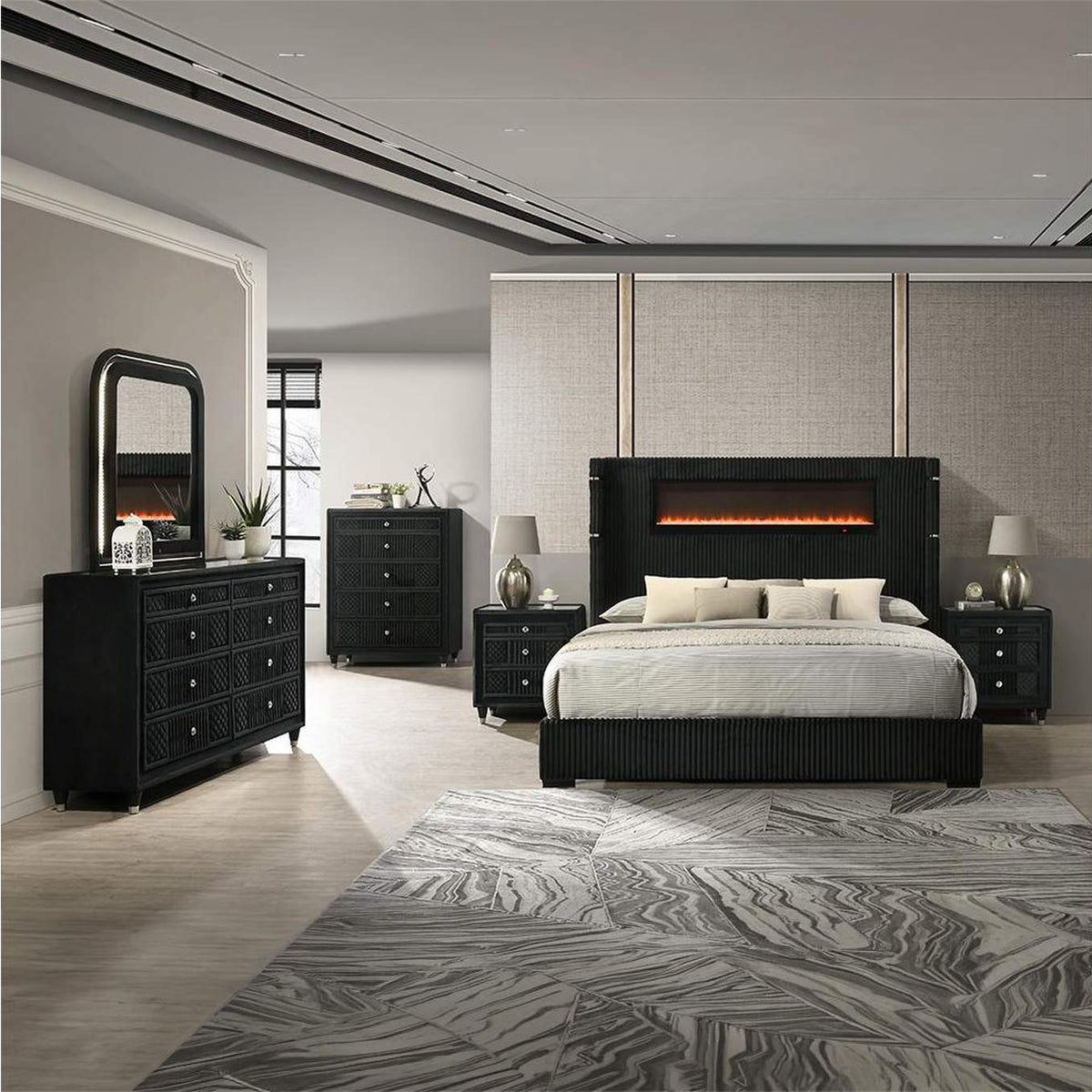 BD06021EK Garner Ek Bed with Fireplace, Led, Reading Light, Speaker, Bluetooth and USB