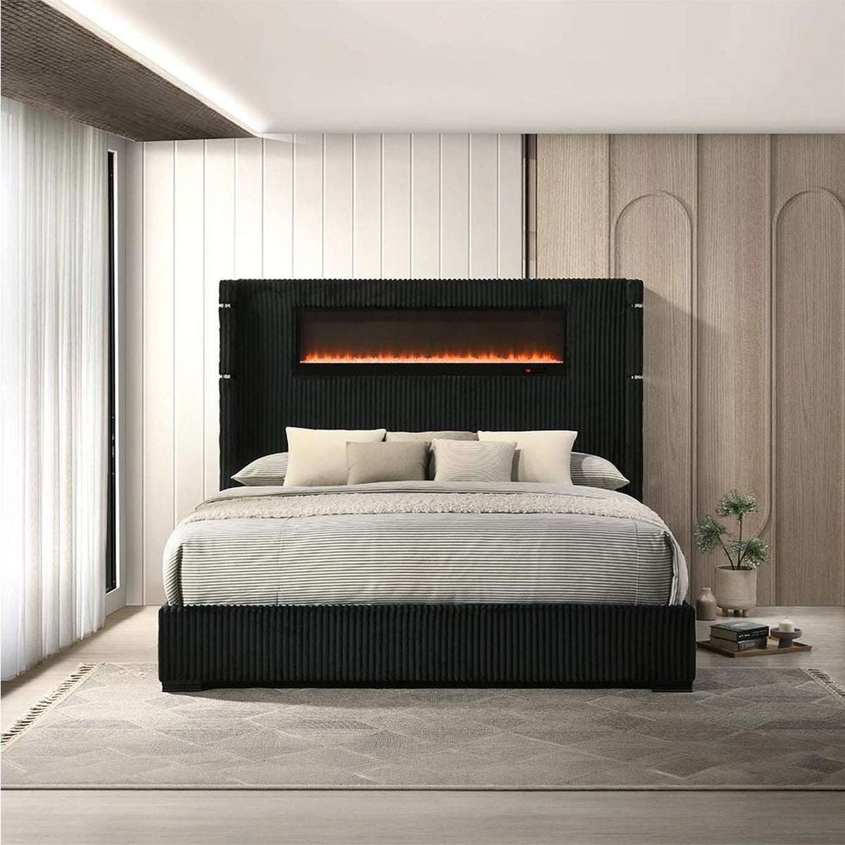 BD06022Q Garner Queen Bed with Fireplace, Led, Reading Light, Speaker, Bluetooth and USB