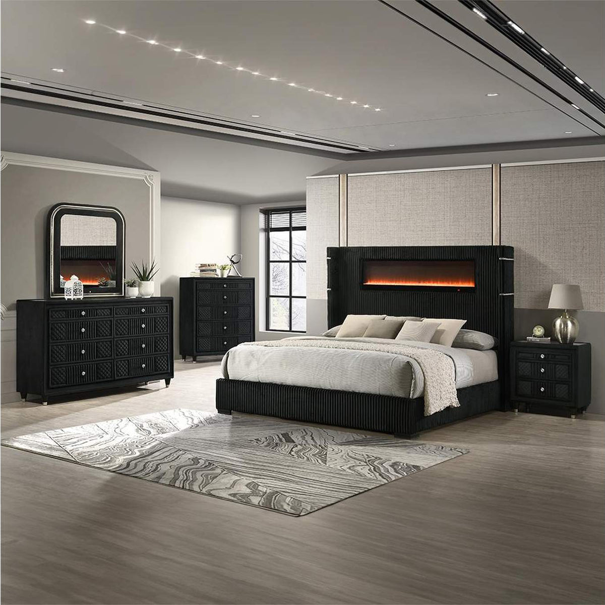 BD06022Q Garner Queen Bed with Fireplace, Led, Reading Light, Speaker, Bluetooth and USB