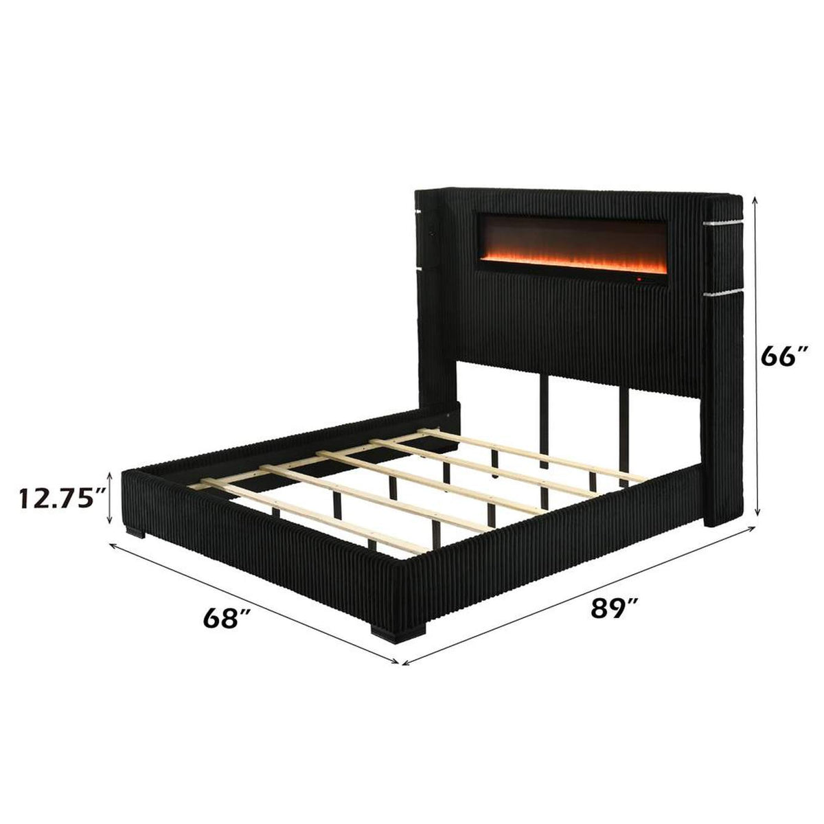 BD06022Q Garner Queen Bed with Fireplace, Led, Reading Light, Speaker, Bluetooth and USB