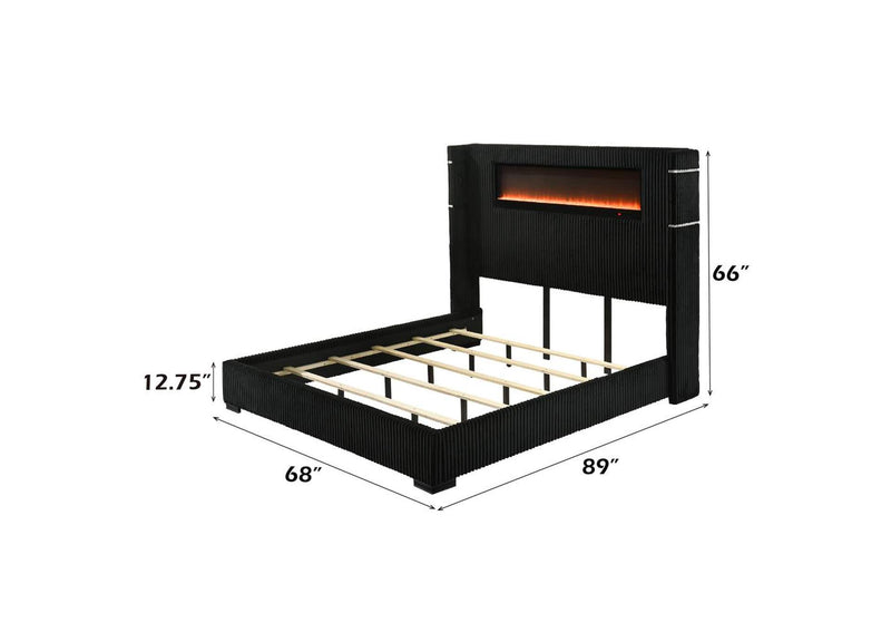 BD06022Q Garner Queen Bed with Fireplace, Led, Reading Light, Speaker, Bluetooth and USB