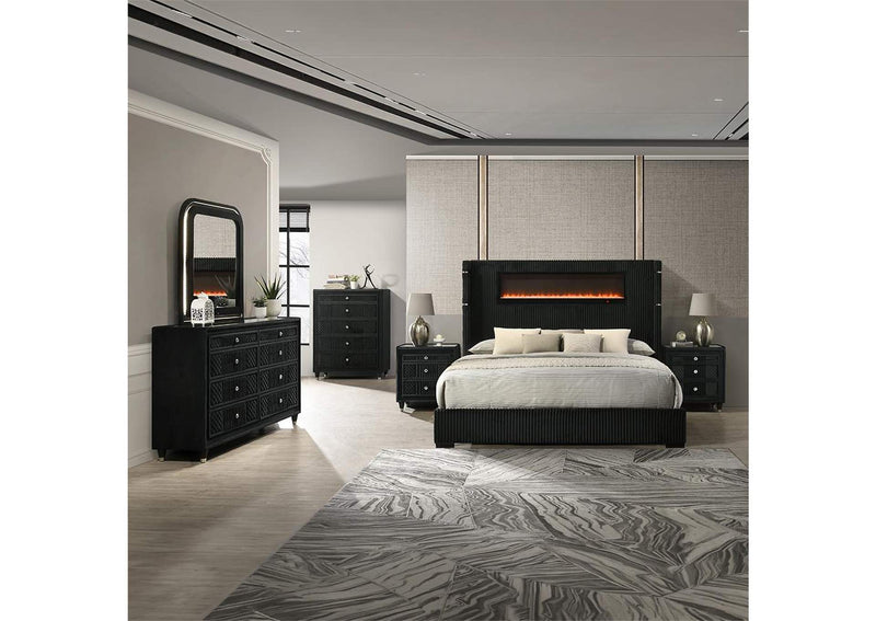 BD06022Q Garner Queen Bed with Fireplace, Led, Reading Light, Speaker, Bluetooth and USB