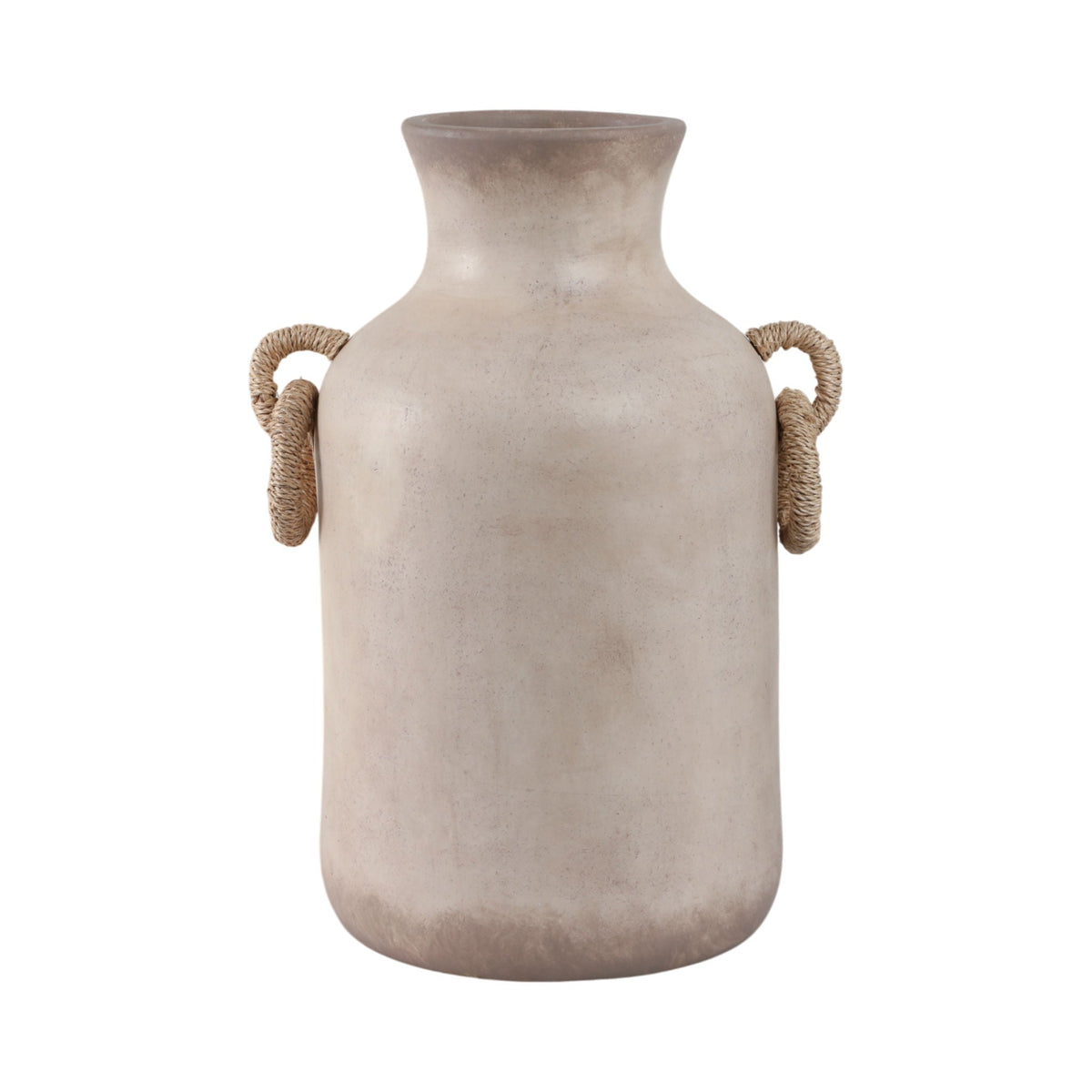 18" Vase With Rattan Handles - Antique White