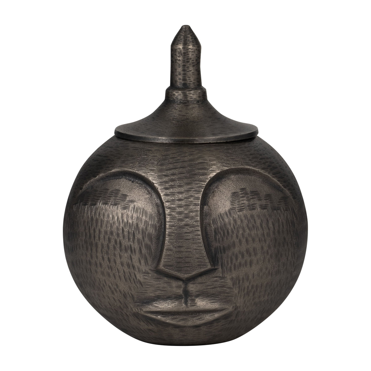 Metal Face Jar With Lid 13" - Gunmetal