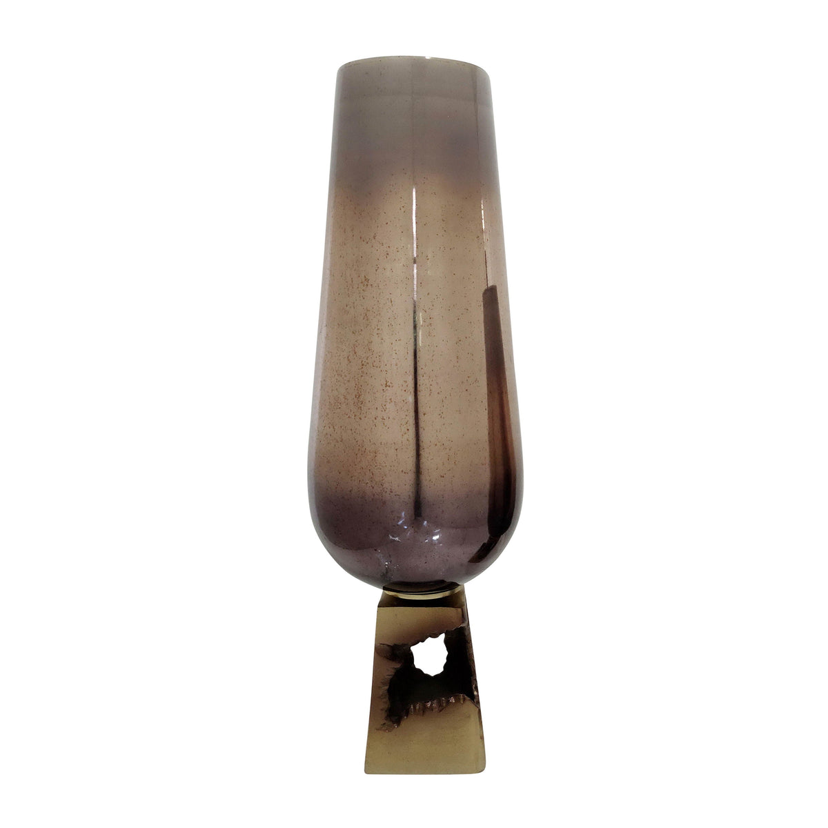 Glass 26" Vase With Metal Base - Champagne