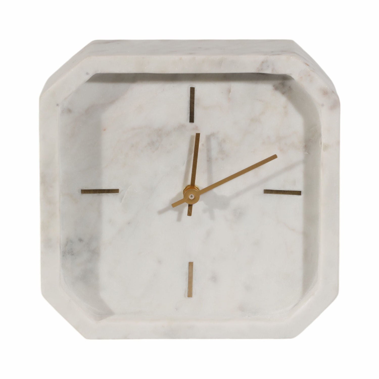 8" Marble Octagon Clock - White / Gold