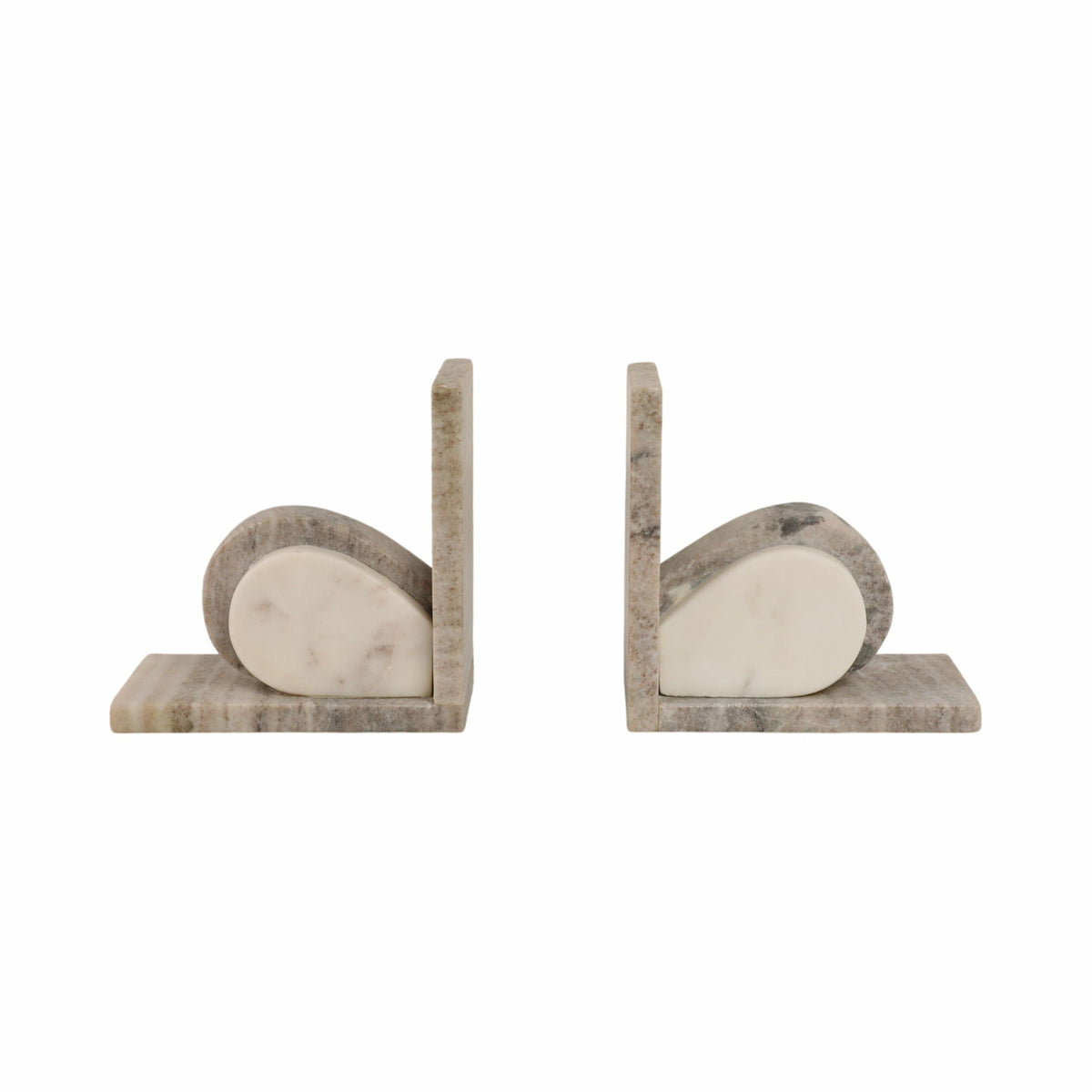 6" Eared Onyx And Marble Bookends (Set of 2) - Gray