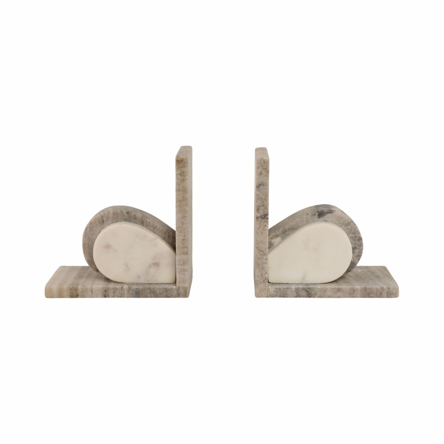 6" Eared Onyx And Marble Bookends (Set of 2) - Gray