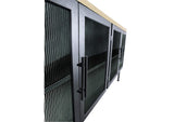 MZEZ78 Aere Four Door Ribbed Glass, Metal And Wood Sideboard In Natural Ash And Black