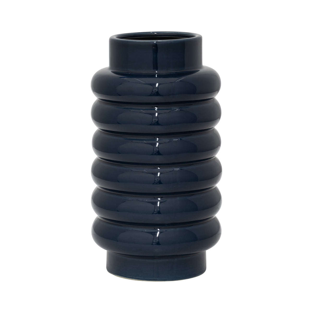 Ceramic 12" Ribbed Vase - Navy