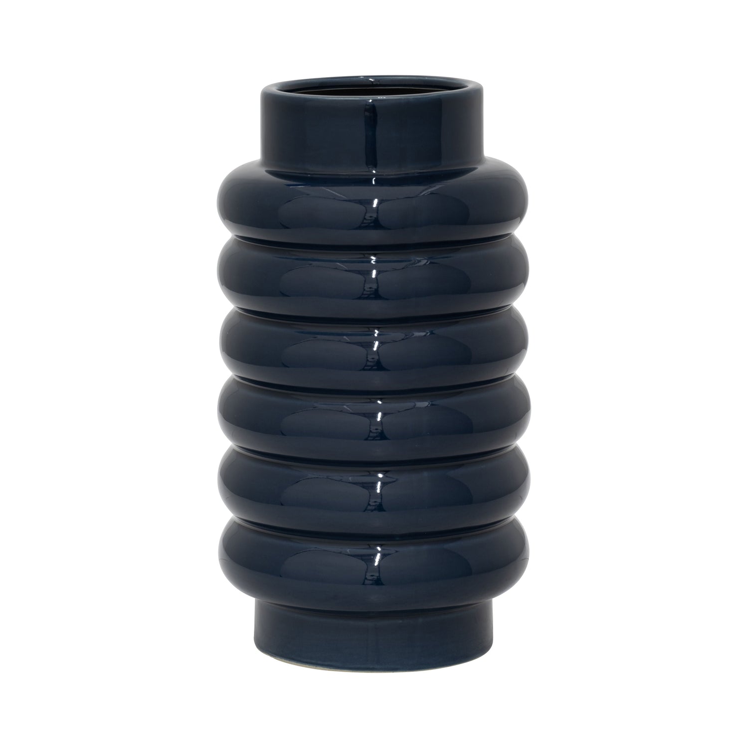 Ceramic 12" Ribbed Vase - Navy