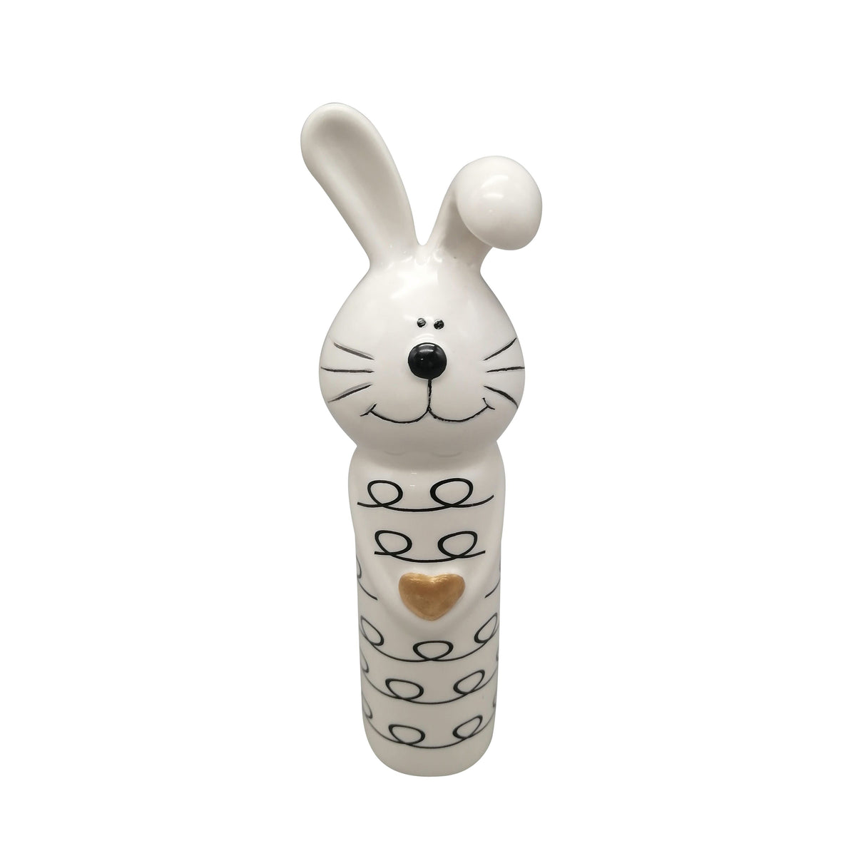 7" Squiggly Bunny With Gold Heart - White / Black