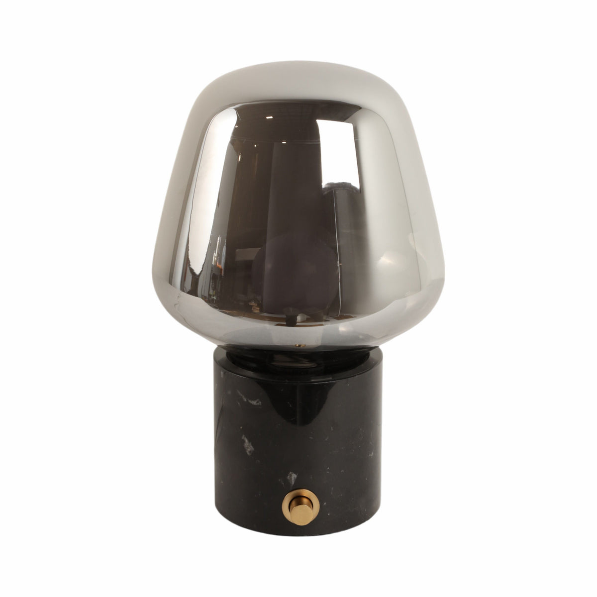 12X8" Glass Shade On Marble Base With Switch - Black