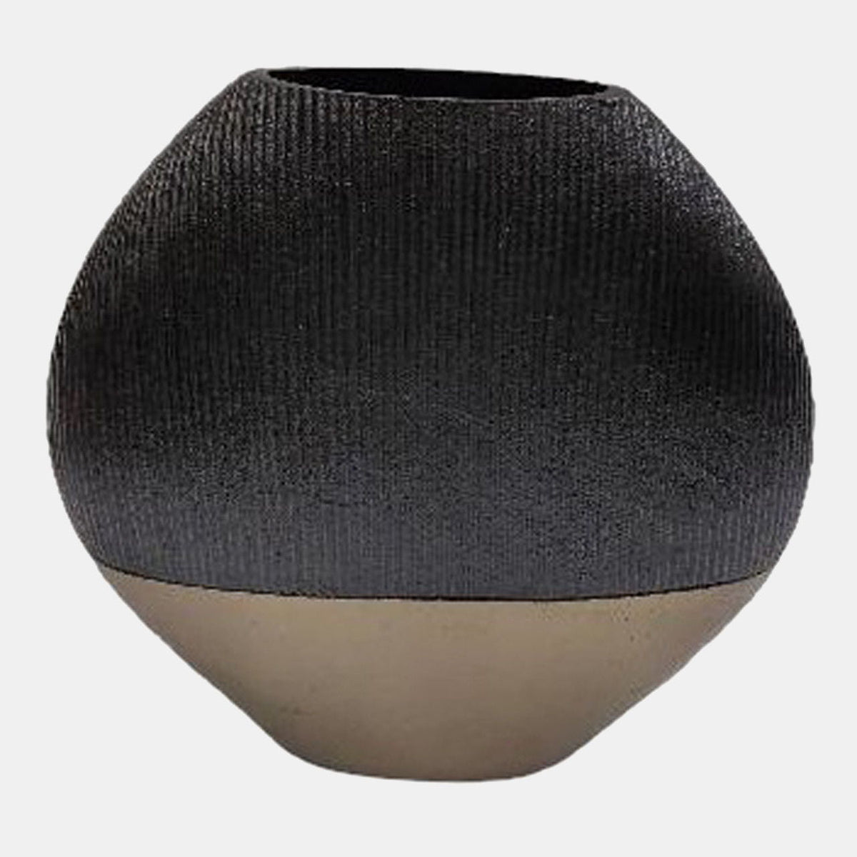 14" Color Block Round Vase - Black / Brass Antique