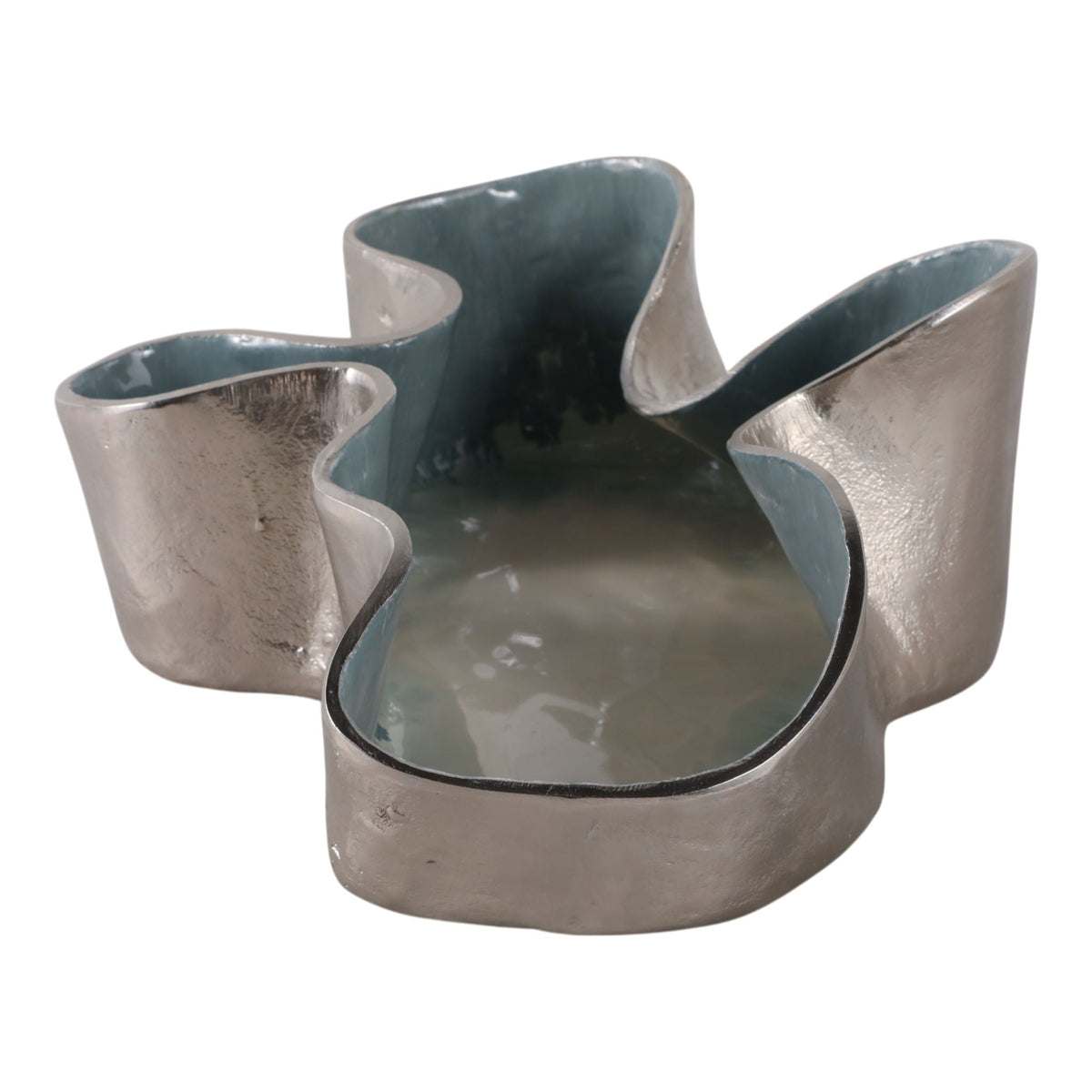 15" x 12" Wavy Abstract Metal Bowl - Gold / Blue