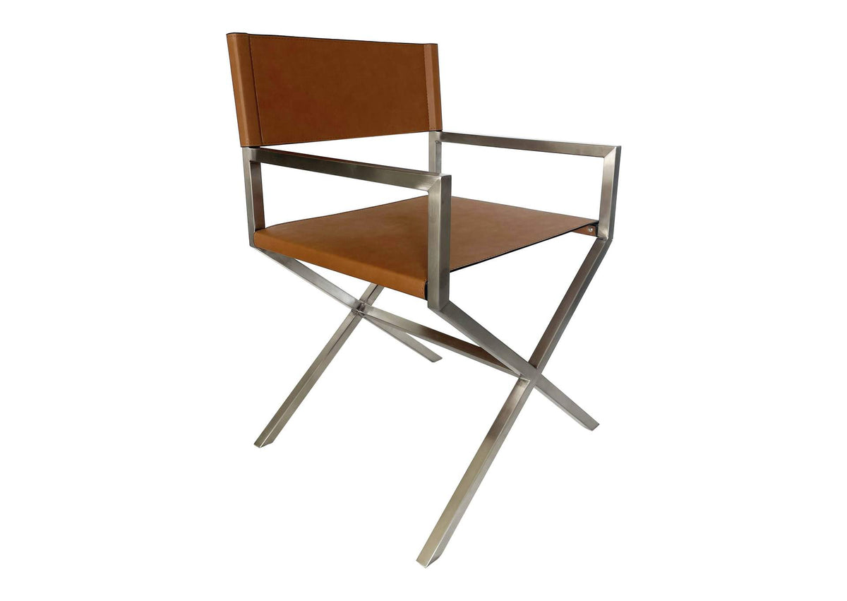 JVHH63 One Modern Coastal Director'S Dining Arm Chair In Cognac And Brushed Stainless Steel (Set of 2)