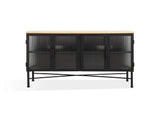 MZEZ78 Aere Four Door Ribbed Glass, Metal And Wood Sideboard In Natural Ash And Black