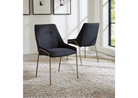 PUSJ63ASH Cyrus Upholstered Dining Chair In Coal Fabric And Brushed Bronze Metal (Set of 2)