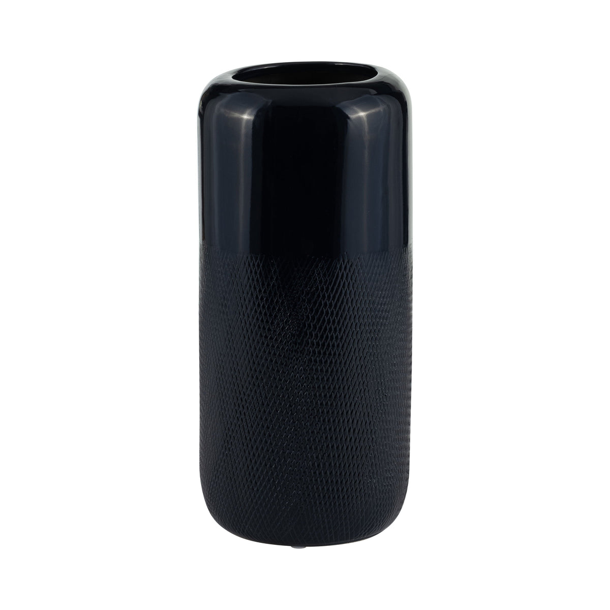 Ceramic 12" Grooved Vase - Navy Blue