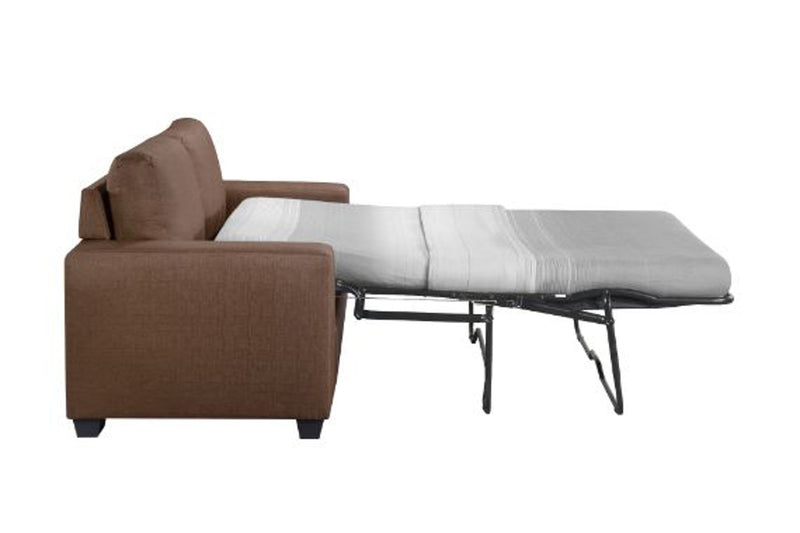Brown sectional sofa with a pull-out bed on a white background