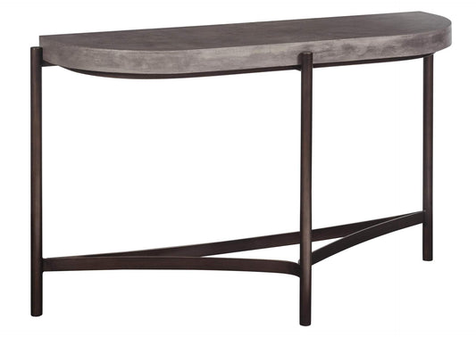 A89423 Lyon Semi - Circular Natural Concrete And Metal Console Table