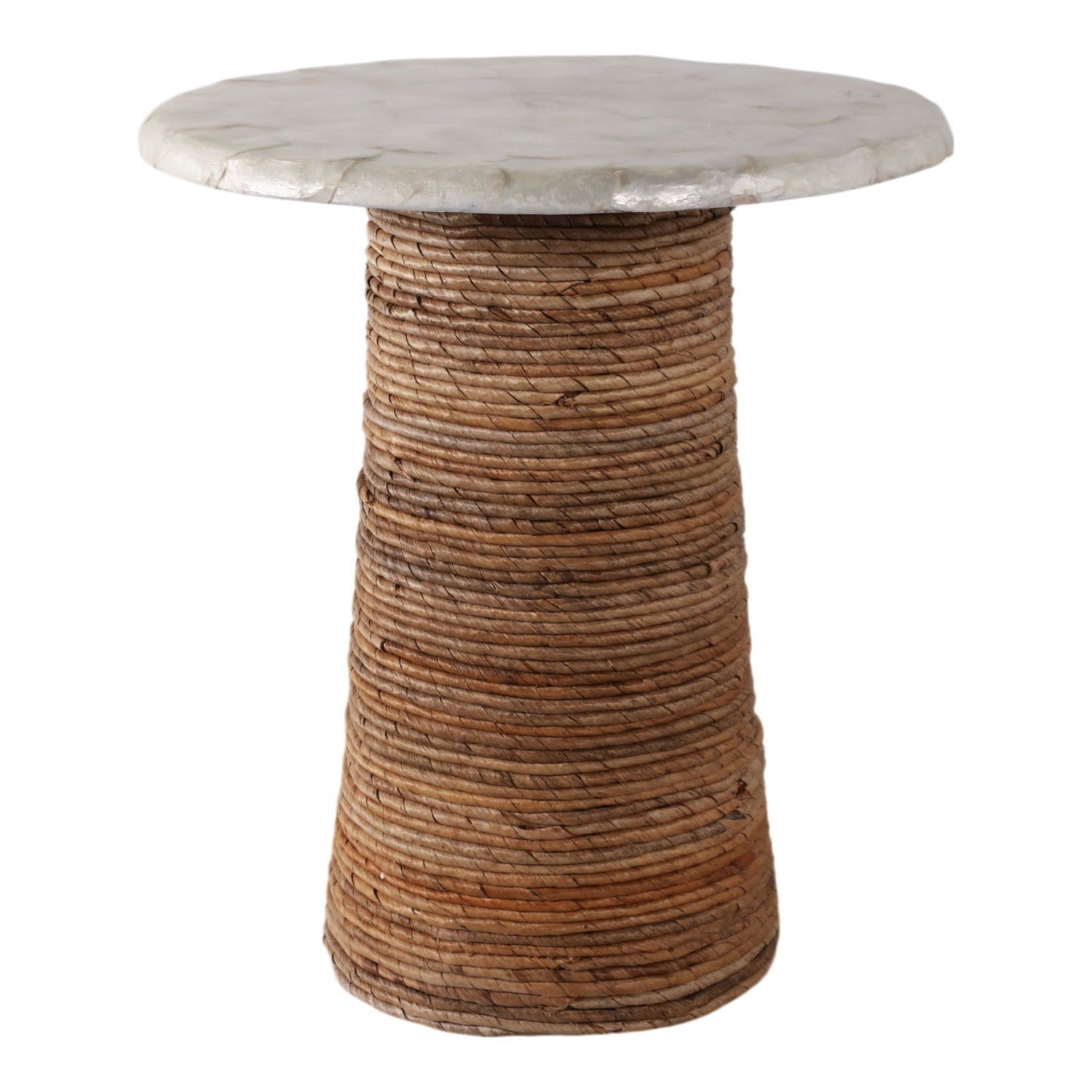 20 x 17" Capiz Top Pandan Base Accent Table - Ivory