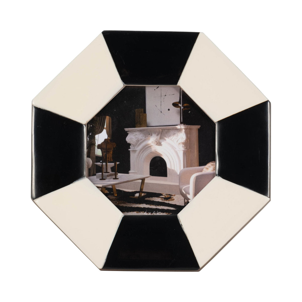 4" x 4" Contemporary Octagon Photo Frame - Black / White