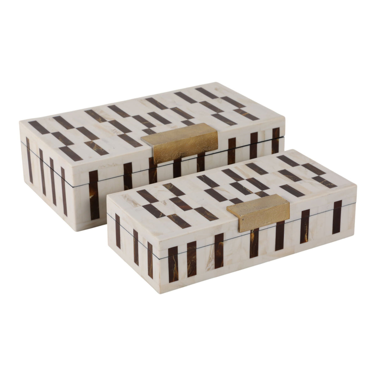 12" / 14" Boxes With Hardware (Set of 2) - Brown / Ivory