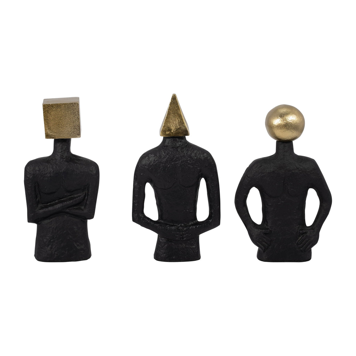 11" Metal Man With Square Head (Set of 3) - Black / Gold
