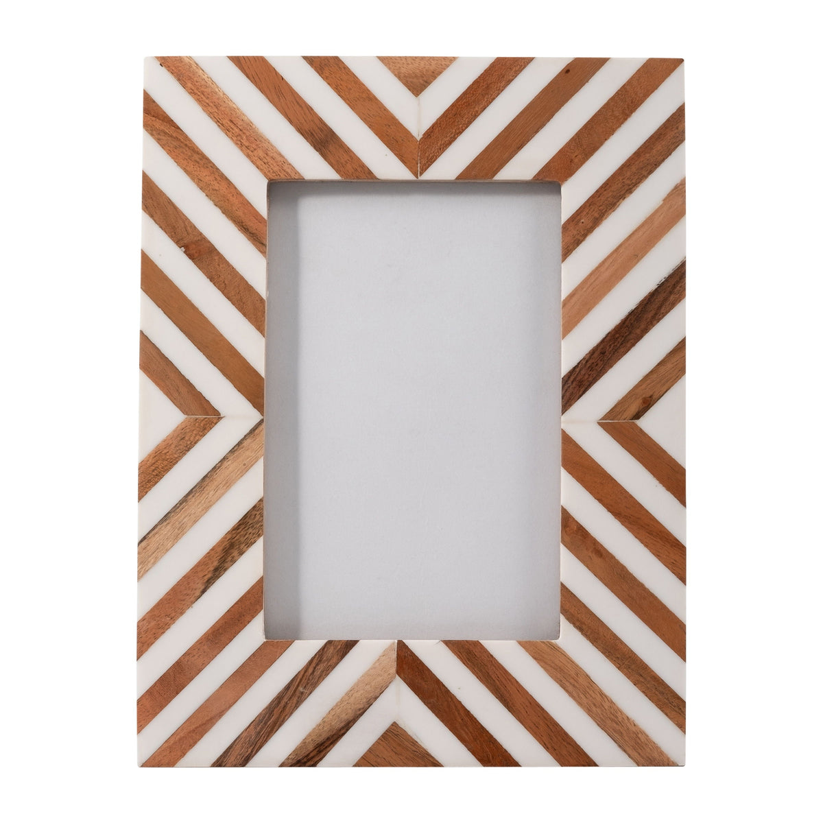 4" x 6 " Resin Herringbone Lines Photo Frame - White / Wood