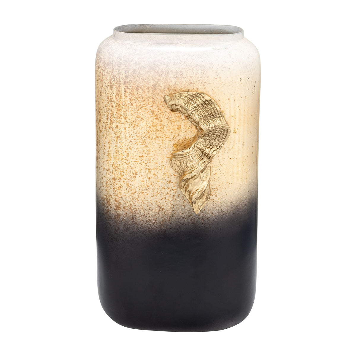 Glass Vase With Wing Handle 13" - Champagne / Black