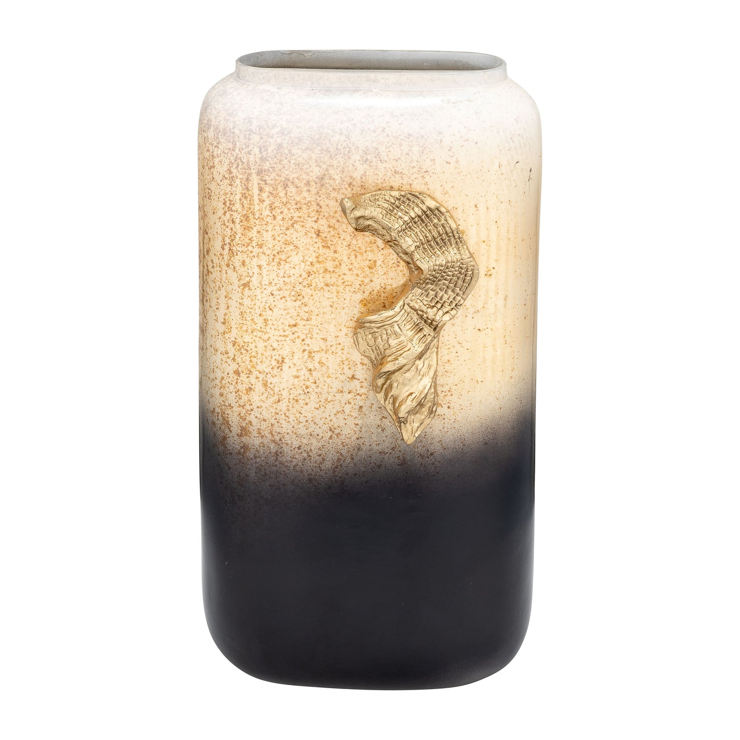 Glass Vase With Wing Handle 13" - Champagne / Black