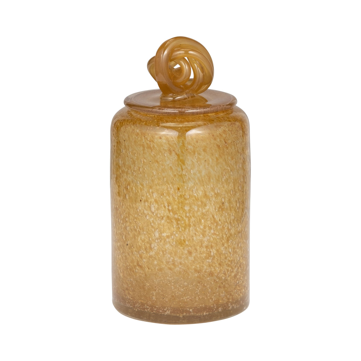 Glass Jar With Knot Lid 10" - Amber Bubble