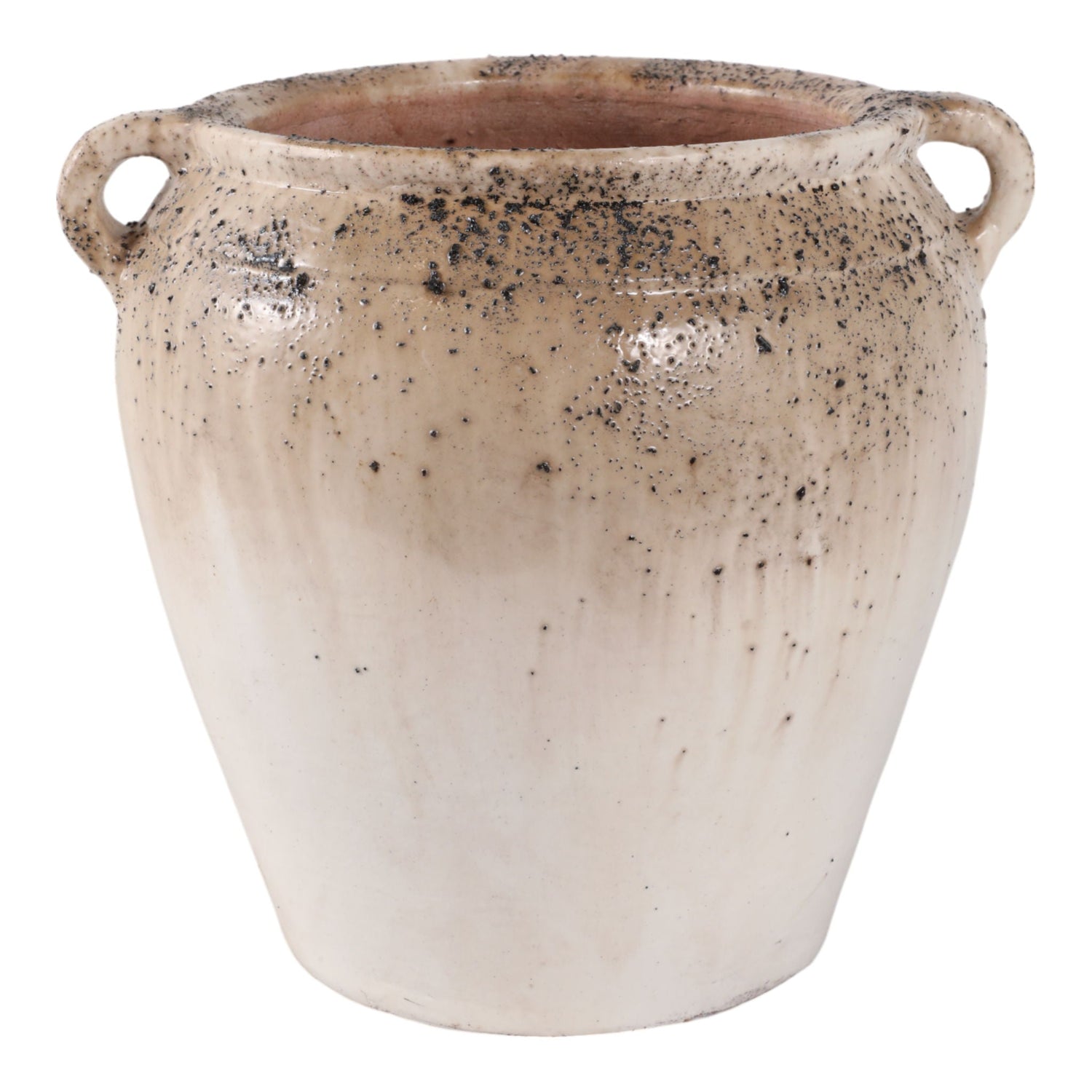 11" x 10" Textured Terracotta 2-Handle Vase - Ivory / Brown
