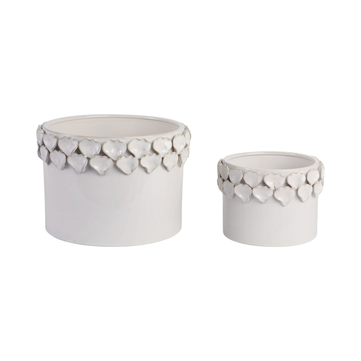 7" / 11" Flower Petal Applique Planters (Set of 2) - White