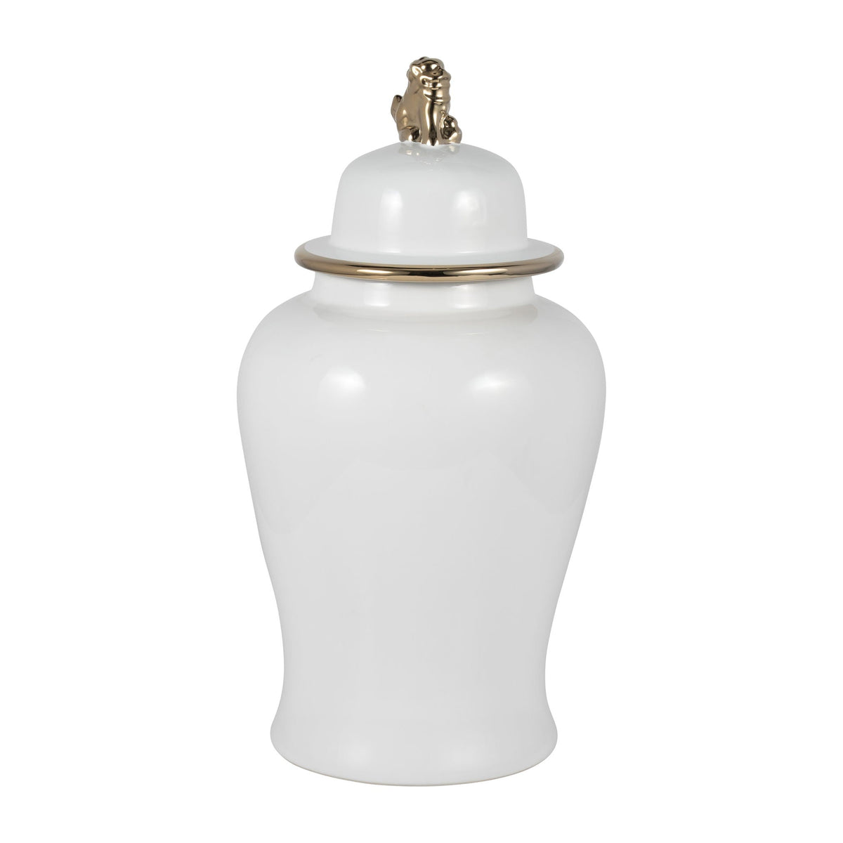Lion Head Temple Ceramic Jar 24" - White / Gold