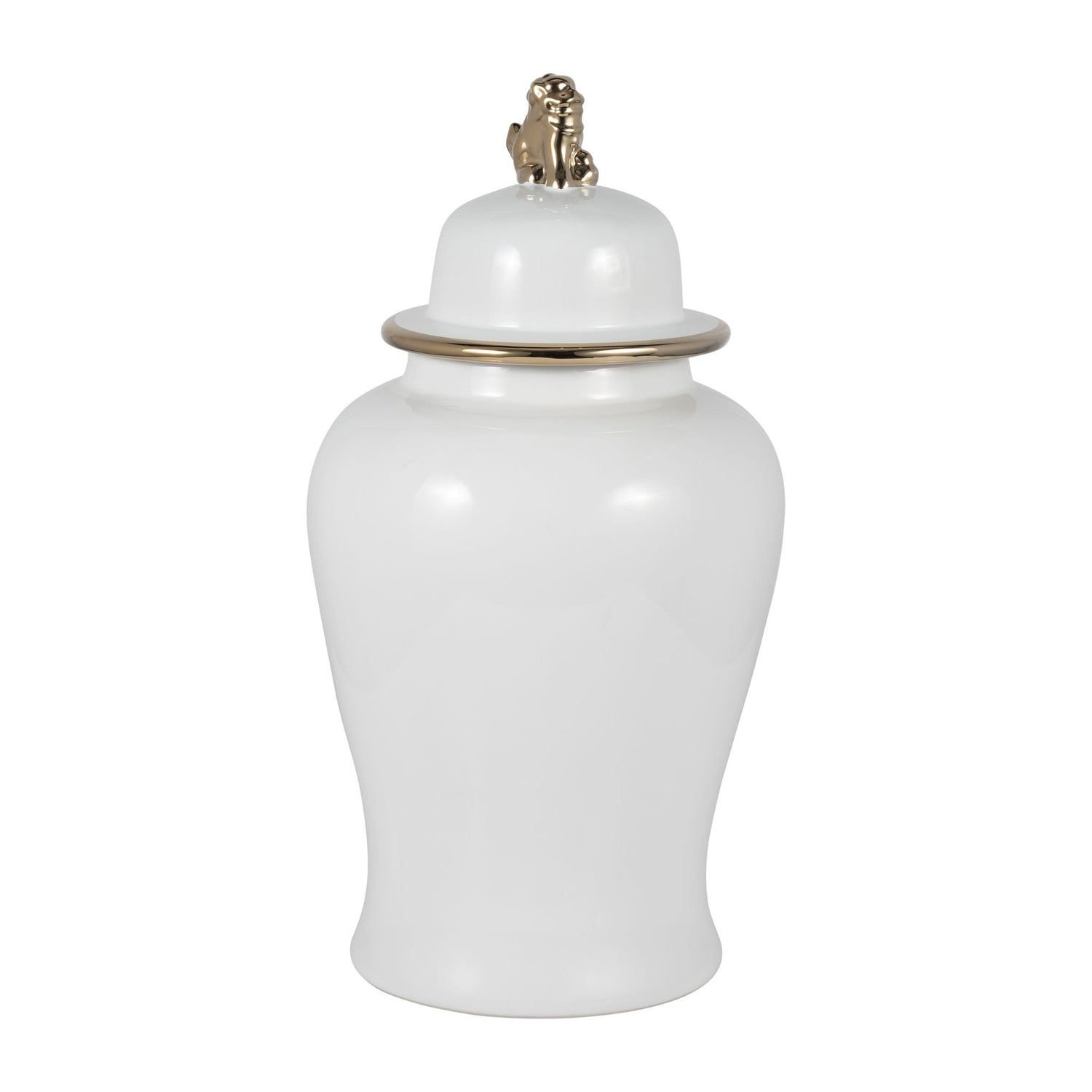 Lion Head Temple Ceramic Jar 24" - White / Gold