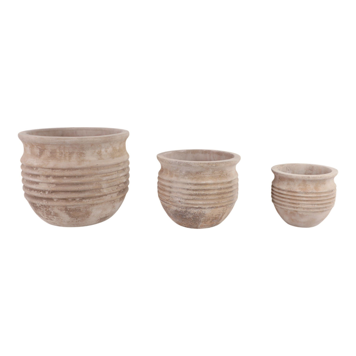 9" / 12" / 15" Terracotta Ribbed Pots (Set of 3) - Antique White