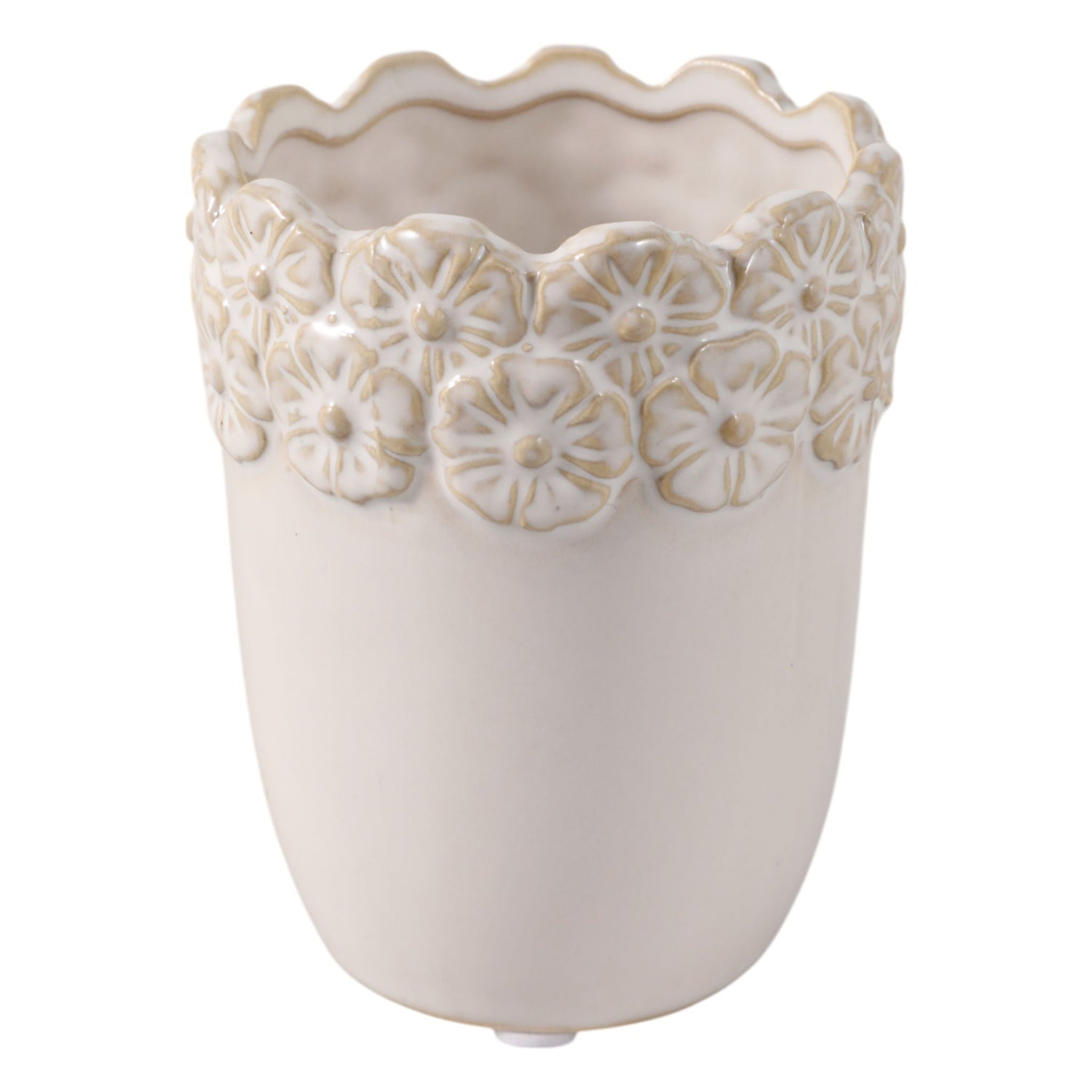 4" Flower Border Pencil Cup - Ivory