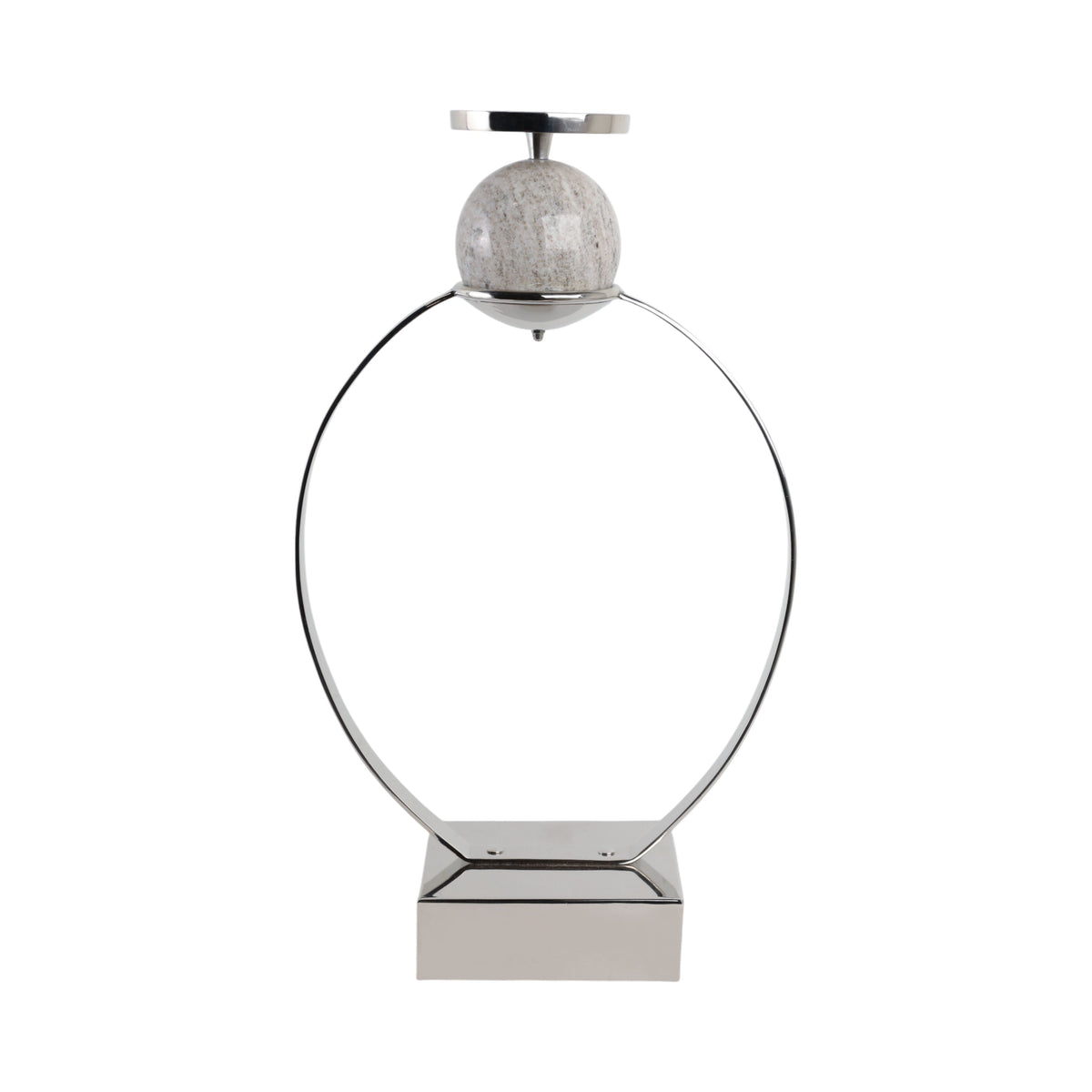 Durant Large Candle Holder With Marble Sphere - Silver