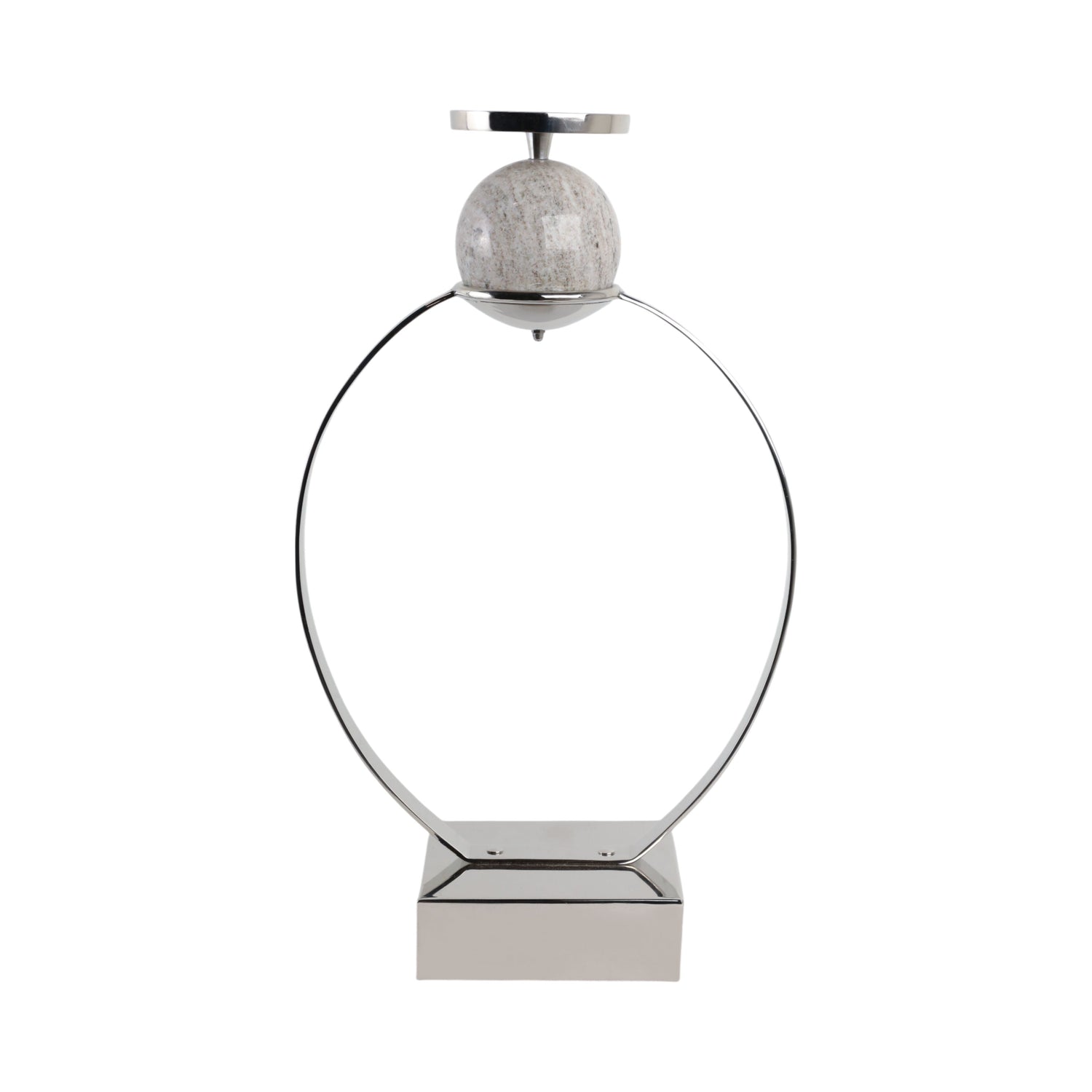 Durant Large Candle Holder With Marble Sphere - Silver