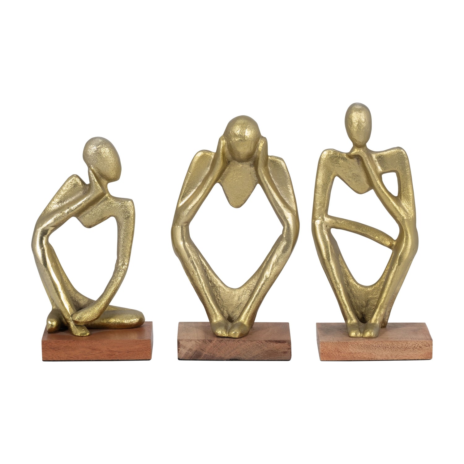 9" Metal / Wood Deep Thoughts (Set of 3) - Gold