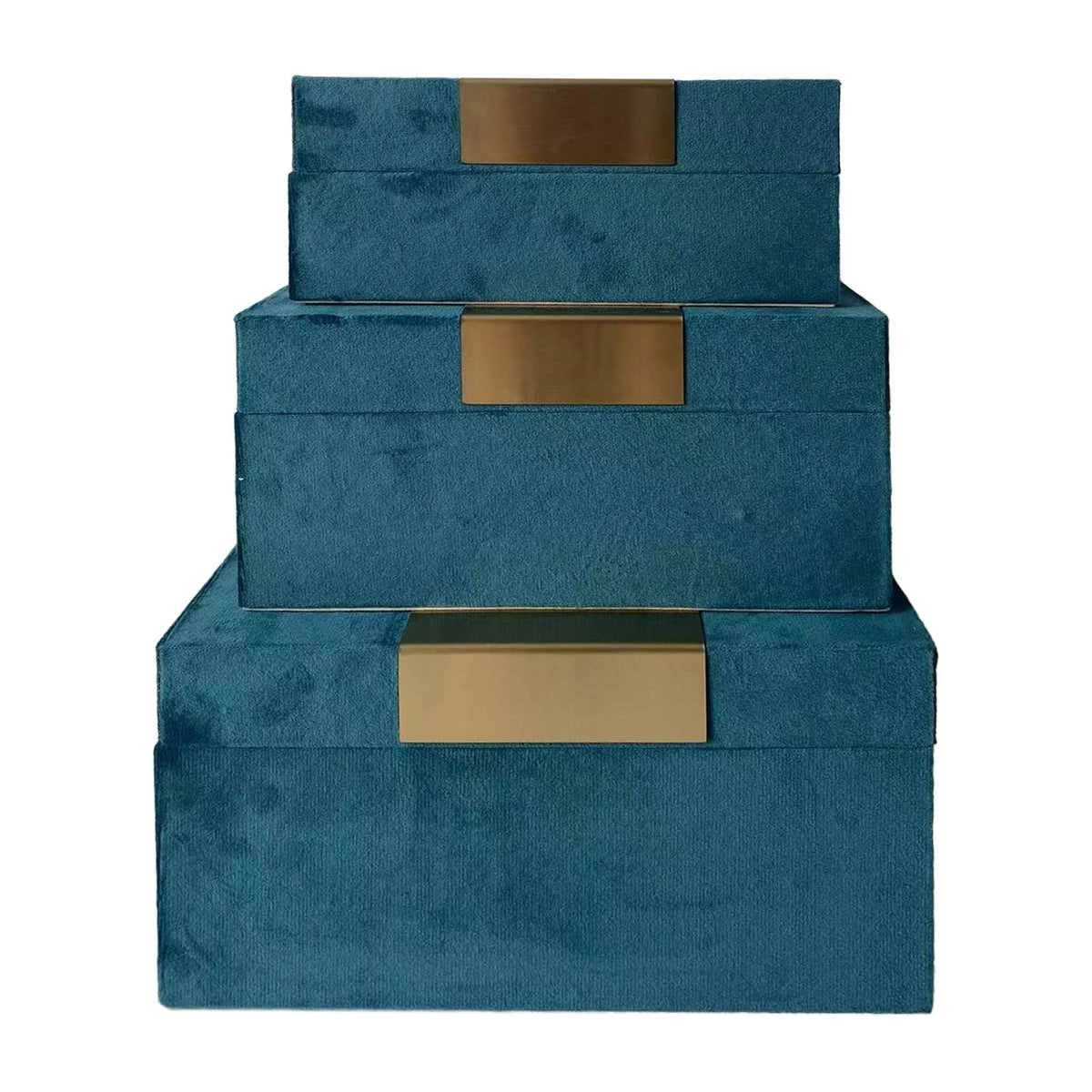 7" / 8" / 9" Velvet Jewelry Boxes (Set of 3) - Teal / Gold
